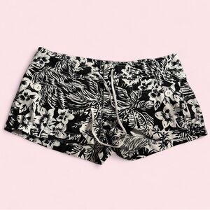 Younique Black & White Floral Drawstring Athletic Shorts